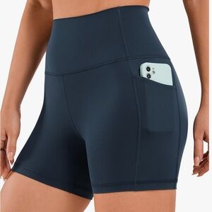 CRZ YOGA Women's Naked Feeling Biker Shorts 4” Navy Blue